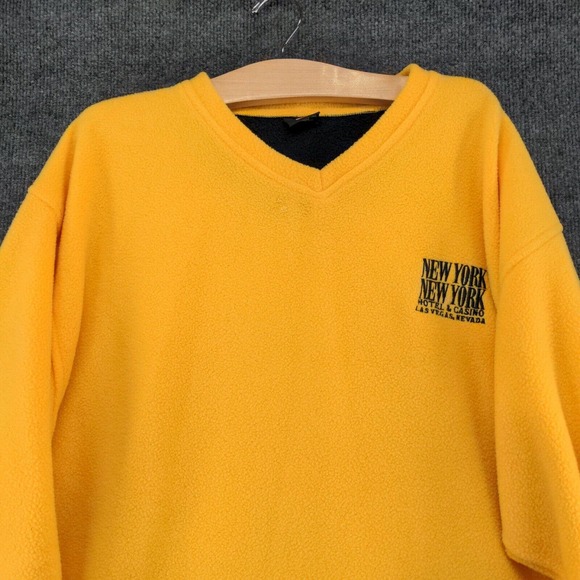New York Hotel & Casino Mens Fleece Pullover Yellow XL V-Neck Vintage Made USA - Picture 3 of 15